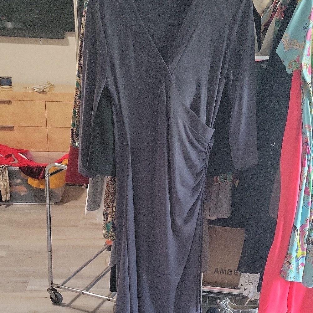 Max & Cleo Eggplant Faux Wrap Dress
